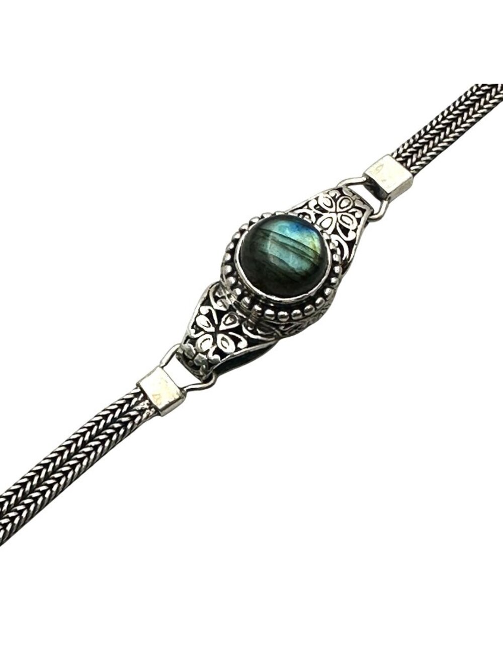 Sterling Silver Labradorite Bracelet Indonesian Design 8 Inch